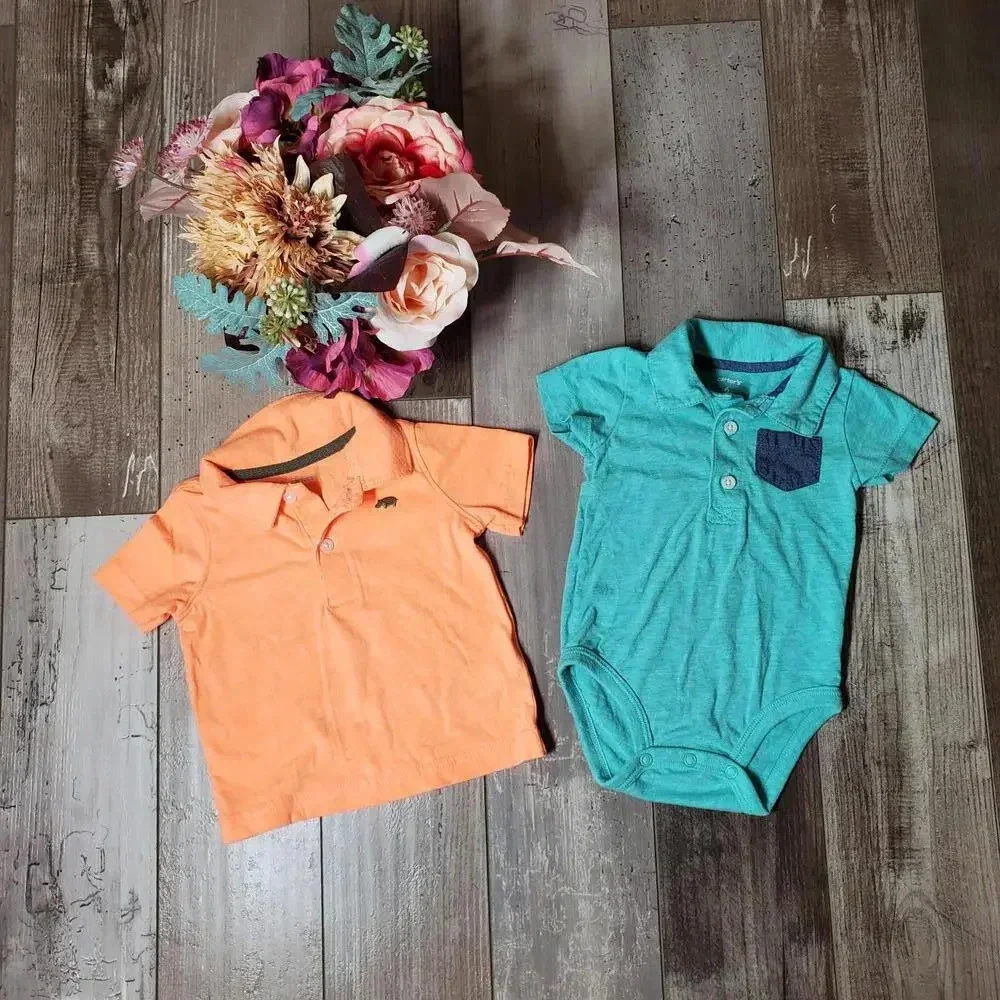 Carter's 6m Baby Boy Polo Short Sleeve Top Bundle Teal Orange NWOT